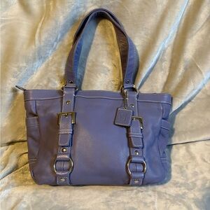 Soprano Purple Leather Tote Bag with Buckle Accents